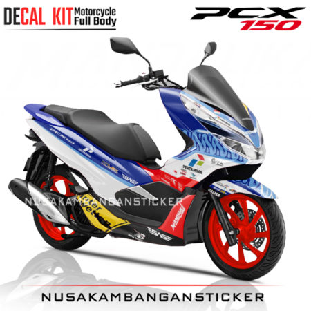 Decal Sticker Honda PCX 150 New Mandalika Racing Team Indonesia Biru