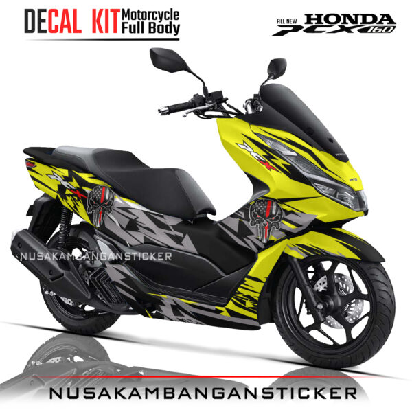 DECAL KIT STICKER HONDA PCX 160 SKULL ABSTRAK RACING YELLOW01 NUSAKAMBANGANSTICKER