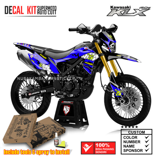 DECAL KIT STICKER KAWASAKI KLX 150 BF SUPERMOTO GRAFIS SHARKS ROSSI BIRU03