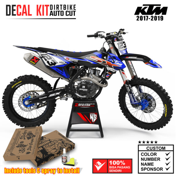 Decal Sticker Kit Dirtbike KTM 2017 - 2019 SX Black Twin Strip Blue Nusakambangansticker