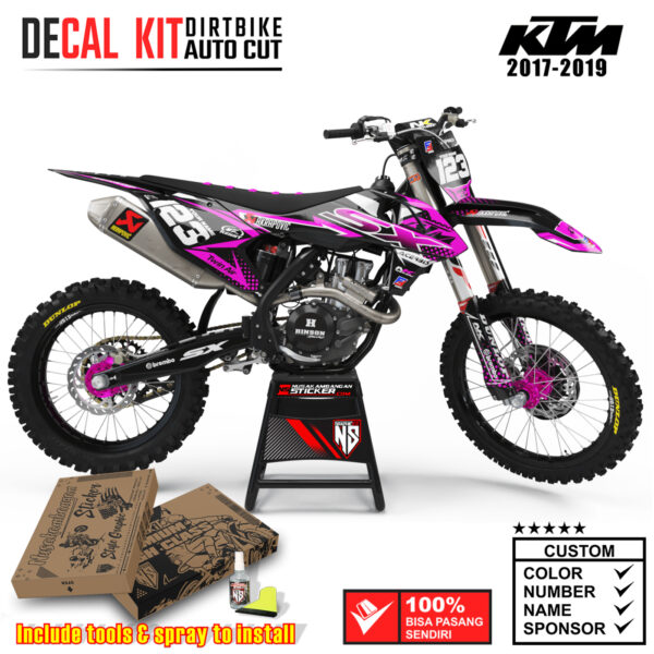 Decal Sticker Kit Dirtbike KTM 2017 - 2019 SX Black Twin Strip Pink Nusakambangansticker