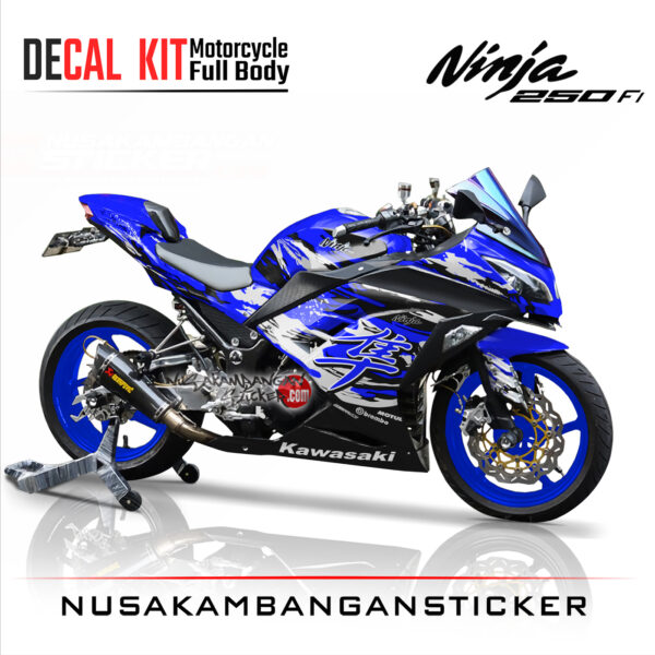 Decal Stiker Kawasaki Ninja 250 Fi Bercak Kanji biru Sticker Full Body Nusakambangansticker