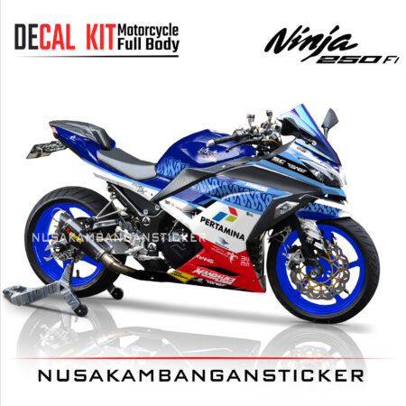 Decal Stiker Kawasaki Ninja 250 Fi MANDALIKA RACING TEAM BIRU Sticker Full Body Nusakambangansticker