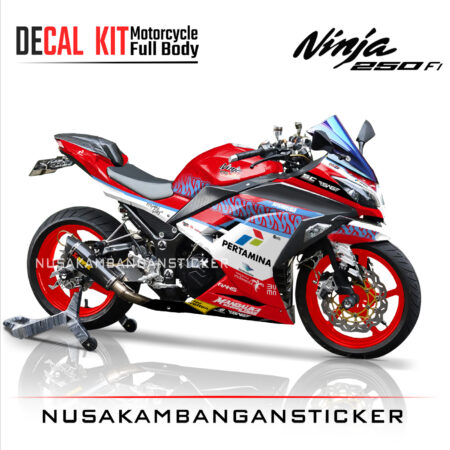 Decal Stiker Kawasaki Ninja 250 Fi MANDALIKA RACING TEAM MERAH Sticker Full Body Nusakambangansticker