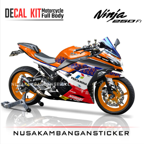 Decal Stiker Kawasaki Ninja 250 Fi MANDALIKA RACING TEAM ORANGE Sticker Full Body Nusakambangansticker