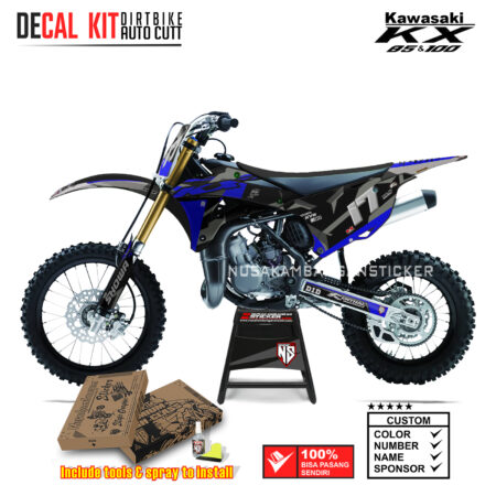DECAL KIT STICKER KX 85 KX 100 GRAFIS ABSTRAK SHOWA GRAY BLUE05 KAWASAKI GRAPHIC KIT MOTOCROSS