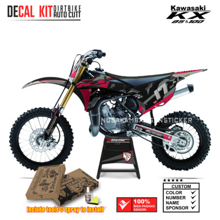 DECAL KIT STICKER KX 85 KX 100 GRAFIS ABSTRAK SHOWA GRAY RED02 KAWASAKI GRAPHIC KIT MOTOCROSS