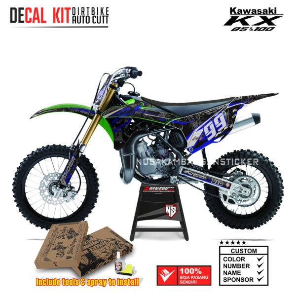 DECAL KIT STICKER KX 85 KX 100 GRAFIS BATIK 99 CROSS RACING BLUE04 KAWASAKI GRAPHIC KIT MOTOCROSS