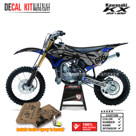 DECAL KIT STICKER KX 85 KX 100 GRAFIS GRAFITY SKULL RACING BLUE02 KAWASAKI GRAPHIC KIT MOTOCROSS