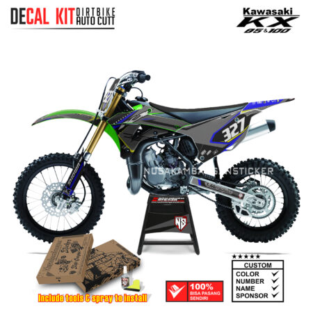 DECAL KIT STICKER KX 85 KX 100 GRAFIS GRAY SHOWA RACING BLUE02 KAWASAKI GRAPHIC KIT MOTOCROSS