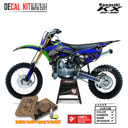 DECAL KIT STICKER KX 85 KX 100 GRAFIS RIDE AND DESTROY RACING CROSS BLUE01 KAWASAKI GRAPHIC KIT MOTOCROSS