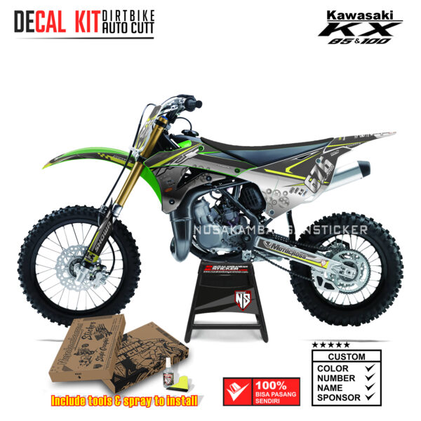 DECAL KIT STICKER KX 85 KX 100 GRAFIS SILVER GEAR CROSS RACING YELLOW02 KAWASAKI GRAPHIC KIT MOTOCROSS