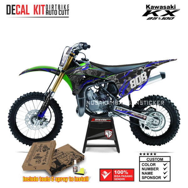 DECAL KIT STICKER KX 85 KX 100 KAWASAKI ENGINE SKULL RACING BLUE02 KAWASAKI GRAPHIC KIT MOTOCROSS