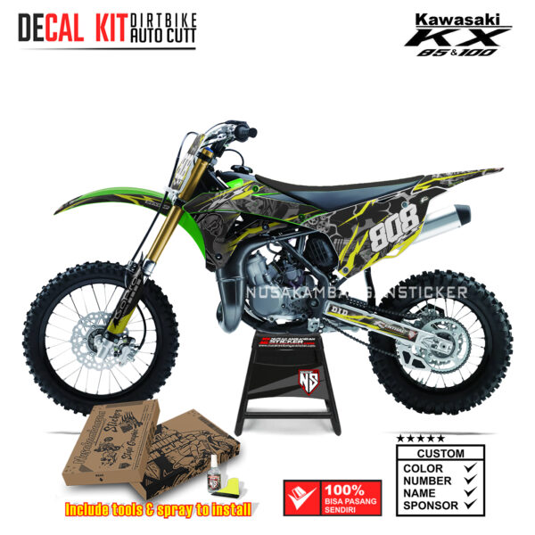 DECAL KIT STICKER KX 85 KX 100 KAWASAKI ENGINE SKULL RACING YELLOW04 KAWASAKI GRAPHIC KIT MOTOCROSS