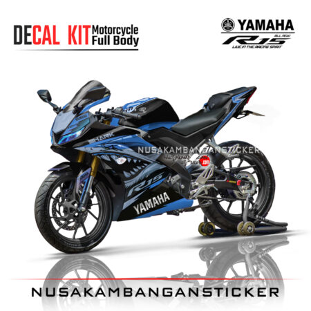 Decal Kit Sticker Yamaha R15 V3 VVA 155 - Black Blue Shark Stiker Full Body