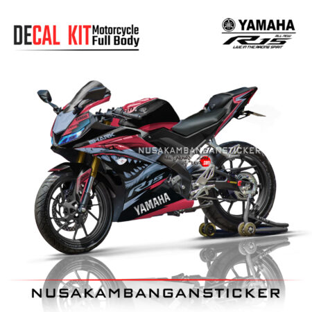 Decal Kit Sticker Yamaha R15 V3 VVA 155 - Black Pink Shark Stiker Full Body