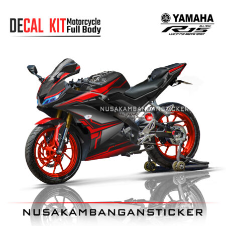 Decal Kit Sticker Yamaha R15 V3 VVA 155 - Black Red 02 Graphic Stiker Full Body