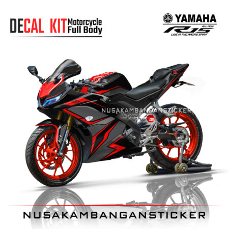 Decal Kit Sticker Yamaha R15 V3 VVA 155 - Black Red Carbon Graphic Stiker Full Body