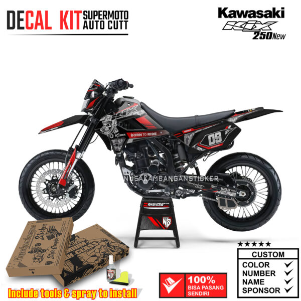 Decal Kit Supermoto Dirtbike Kawasaki Klx 250 New Head Skull Black
