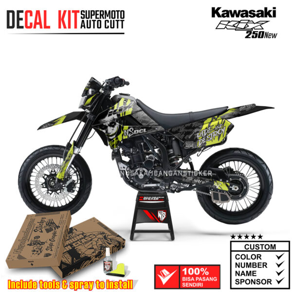 Decal Kit Supermoto Dirtbike Kawasaki Klx 250 New Joker Green Fluo