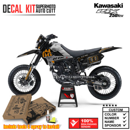 Decal Kit Supermoto Dirtbike Kawasaki Klx 250 New Milwke Grey Black Strip Orange