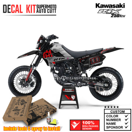 Decal Kit Supermoto Dirtbike Kawasaki Klx 250 New Milwke Grey Black Strip Red