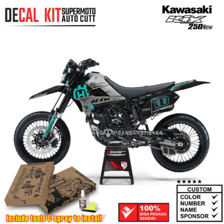 Decal Kit Supermoto Dirtbike Kawasaki Klx 250 New Milwke Grey Black Strip Tosca
