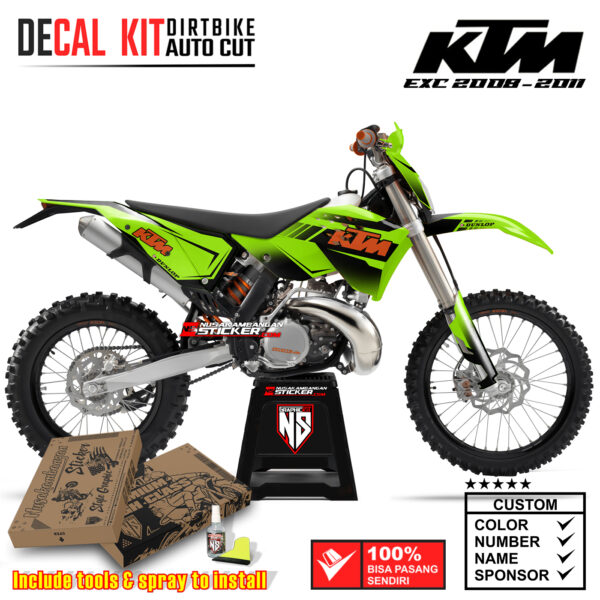 Decal Sticker Kit Dirtbike KTM 250 Exc 2008-2011 Kit KTM Racing Lime Green Supermoto Graphic Decals