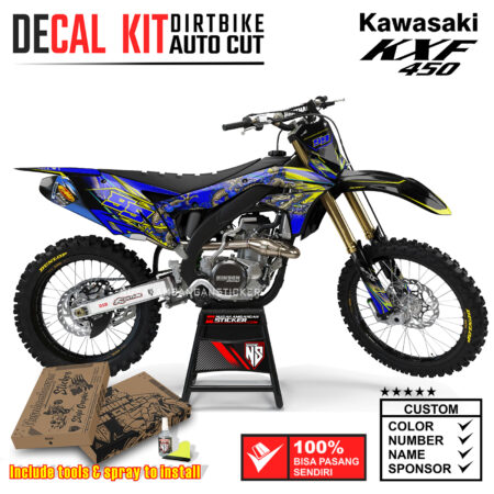 Decal Sticker Kit Supermoto Dirtbike Kawasaki KXF450 Air Brush Naga Grafis Biru Graphic Kit