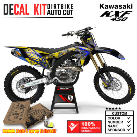 Decal Sticker Kit Supermoto Dirtbike Kawasaki KXF450 Air Brush Naga Grafis Kuning Graphic Kit