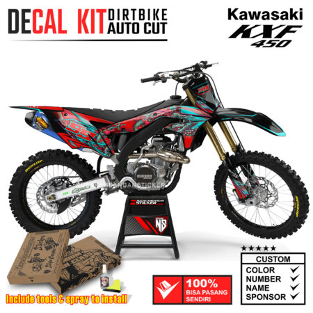 Decal Sticker Kit Supermoto Dirtbike Kawasaki KXF450 Air Brush Naga Grafis Merah Graphic Kit