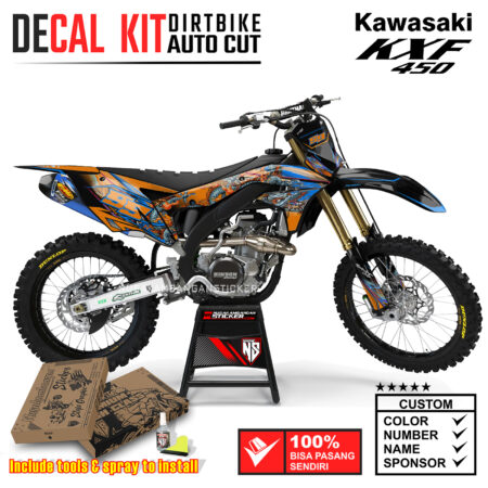 Decal Sticker Kit Supermoto Dirtbike Kawasaki KXF450 Air Brush Naga Grafis Orange Graphic Kit
