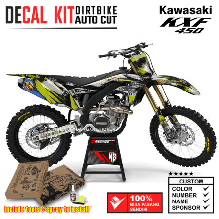 Decal Sticker Kit Supermoto Dirtbike Kawasaki KXF450 Aligator Lumpur kuning Graphic Kit