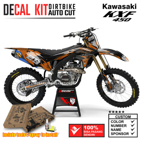 Decal Sticker Kit Supermoto Dirtbike Kawasaki KXF450 Grafis 01 Orange Graphic Kit