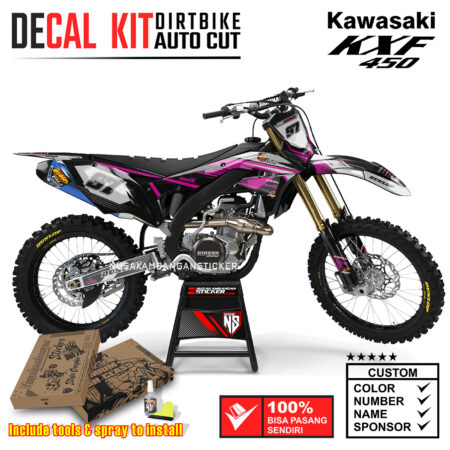 Decal Sticker Kit Supermoto Dirtbike Kawasaki KXF450 Grafis 02 Pink Kombinasi Putih Graphic Kit