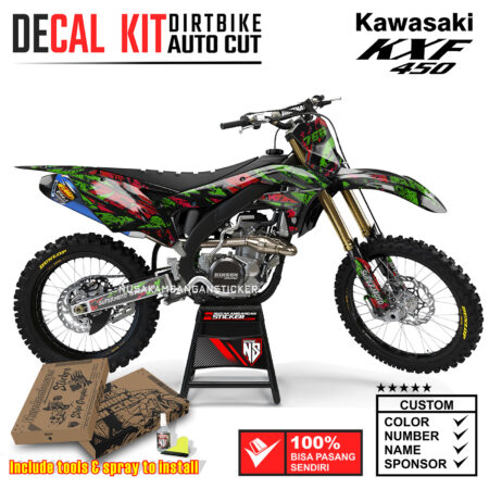 Decal Sticker Kit Supermoto Dirtbike Kawasaki KXF450 Grafis Abstrack Hijau Merah Graphic Kit