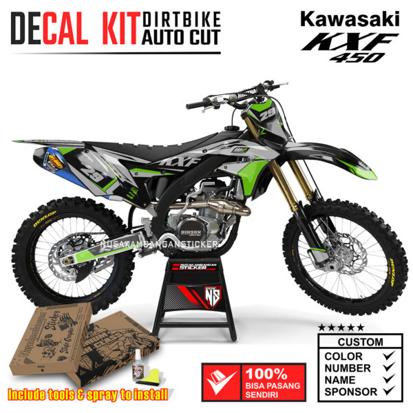 Decal Sticker Kit Supermoto Dirtbike Kawasaki KXF450 Grafis Hijau Graphic Kit