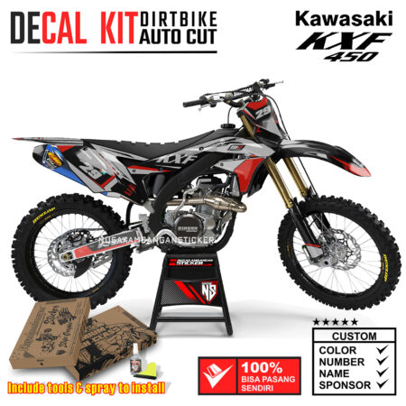 Decal Sticker Kit Supermoto Dirtbike Kawasaki KXF450 Grafis Merah Graphic Kit