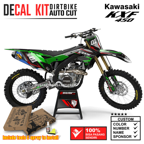 Decal Sticker Kit Supermoto Dirtbike Kawasaki KXF450 Grafis Racing Hijau Graphic Kit