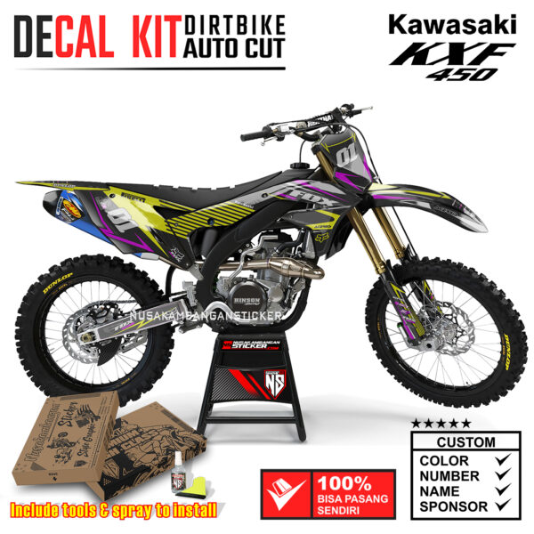 Decal Sticker Kit Supermoto Dirtbike Kawasaki KXF450 Grafis Racing Kuning Graphic Kit