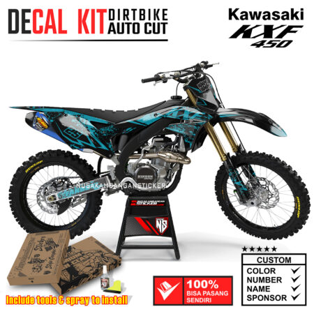 Decal Sticker Kit Supermoto Dirtbike Kawasaki KXF450 Hitam Beracak Biru Graphic Kit