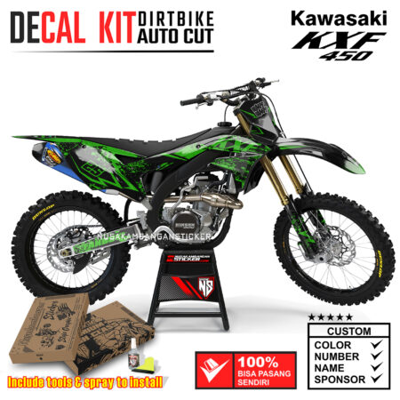 Decal Sticker Kit Supermoto Dirtbike Kawasaki KXF450 Hitam Beracak Hijau Graphic Kit