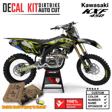 Decal Sticker Kit Supermoto Dirtbike Kawasaki KXF450 Hitam Beracak Kuning Graphic Kit