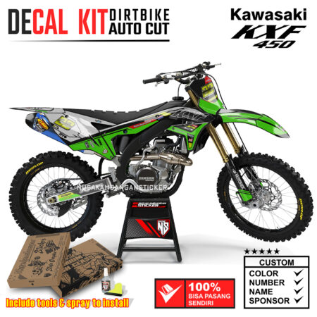 Decal Sticker Kit Supermoto Dirtbike Kawasaki KXF450 Hitam Grafis Hijau Graphic Kit