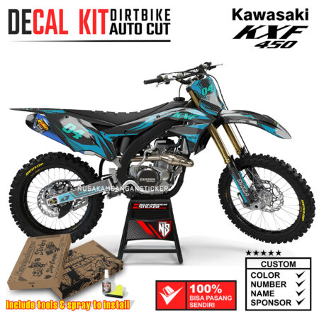 Decal Sticker Kit Supermoto Dirtbike Kawasaki KXF450 Karbon Grafis Flow Biru Graphic Kit