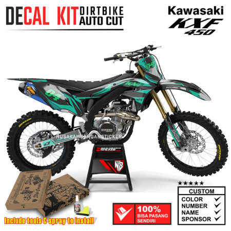 Decal Sticker Kit Supermoto Dirtbike Kawasaki KXF450 Karbon Grafis Flow Hijau Tosca Graphic Kit