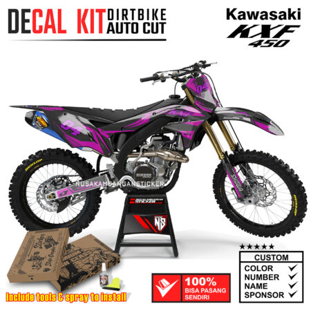 Decal Sticker Kit Supermoto Dirtbike Kawasaki KXF450 Karbon Grafis Flow Pink Graphic Kit