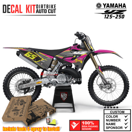 Decal Sticker Kit Supermoto Dirtbike Yz 125-250 X Carbon Pink Strip yelow Motocross Graphic Decals