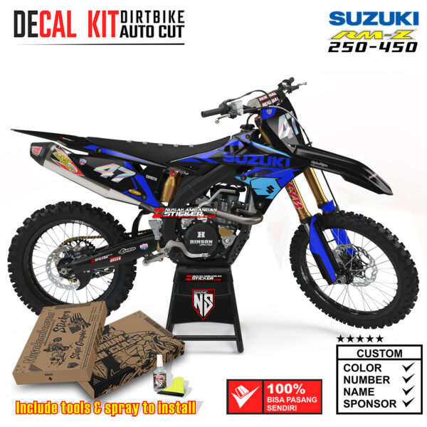 Decal Sticker Kit Suzuki RM-Z 250-450 Dirtbike Supermoto Graphic Black Blue Racing Motocross Stiker Decals