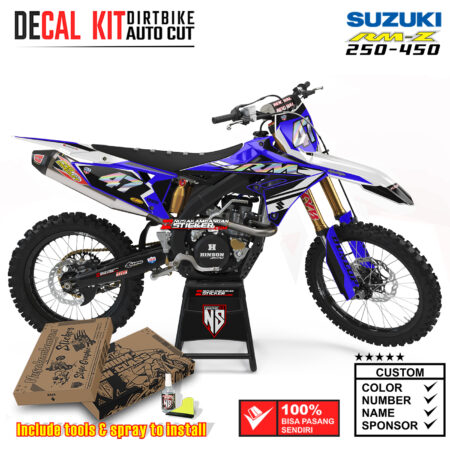 Decal Sticker Kit Suzuki RM-Z 250-450 Dirtbike Supermoto Graphic Blue Motocross Stiker Decals